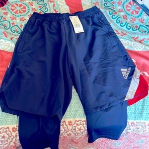 Mens Adidas Tan Shont built in tights soccer shorts blue FS5056